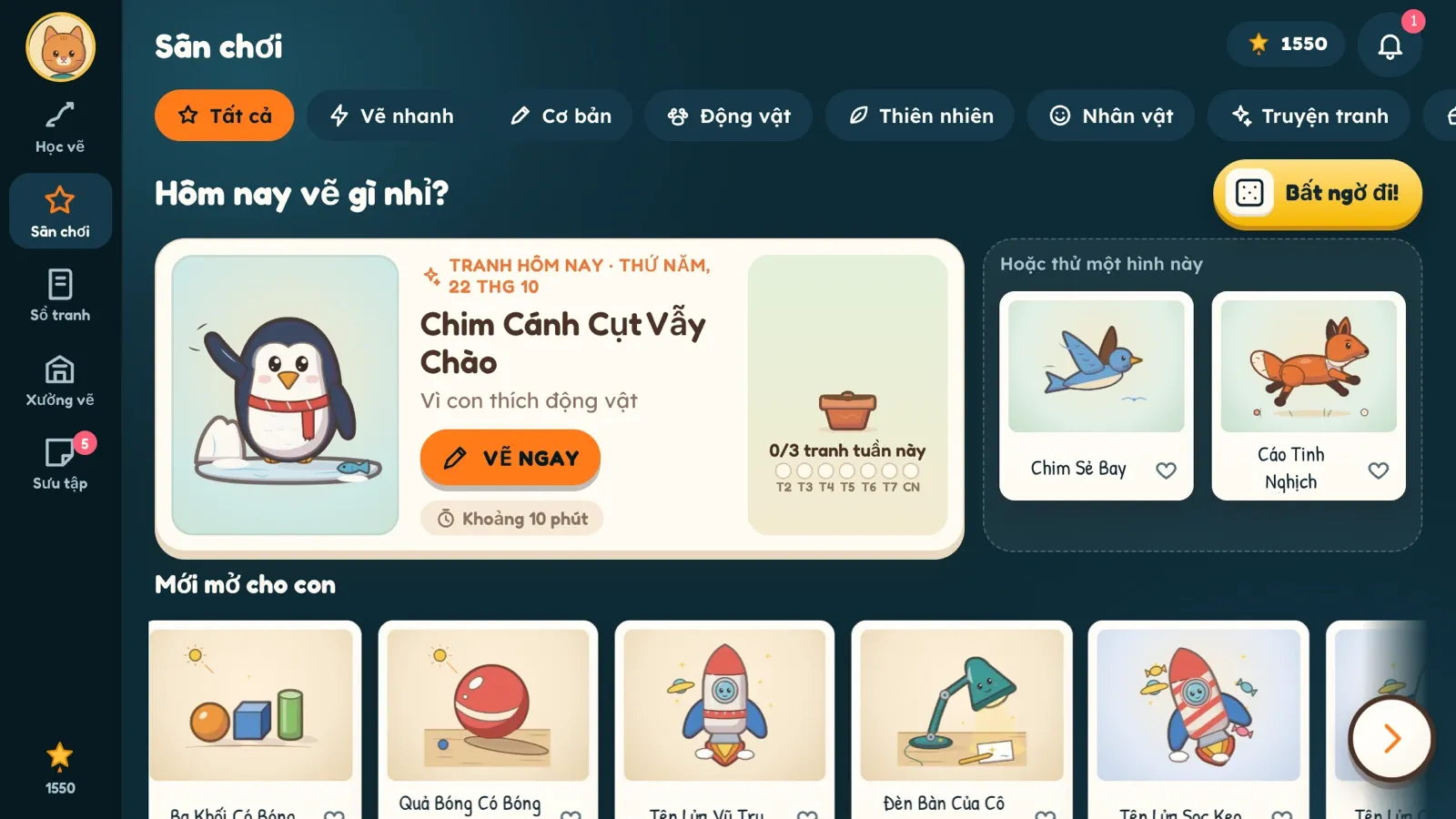 Chọn tranh hôm nay, hoặc để Sketchling gợi ý bất ngờ