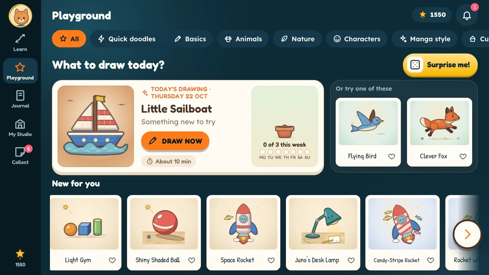 Pick today's drawing, or let Sketchling surprise you